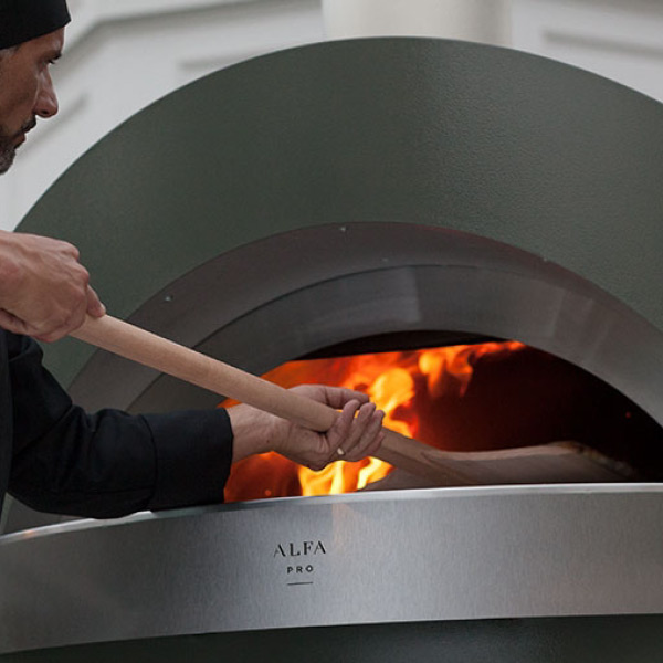 Stainless-steel detail of an Alfa Forninox oven